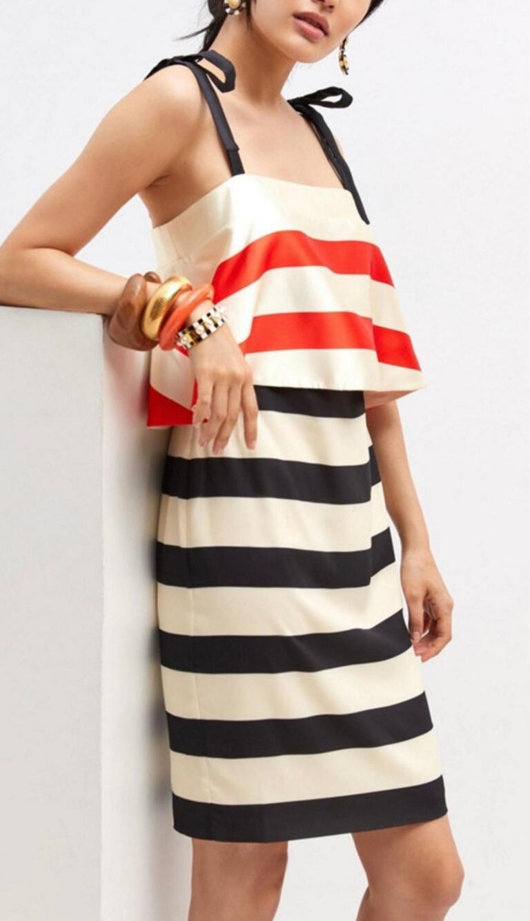 Anthropologie Mare Mare Mini Dress Red & Black Striped Satin Cocktail